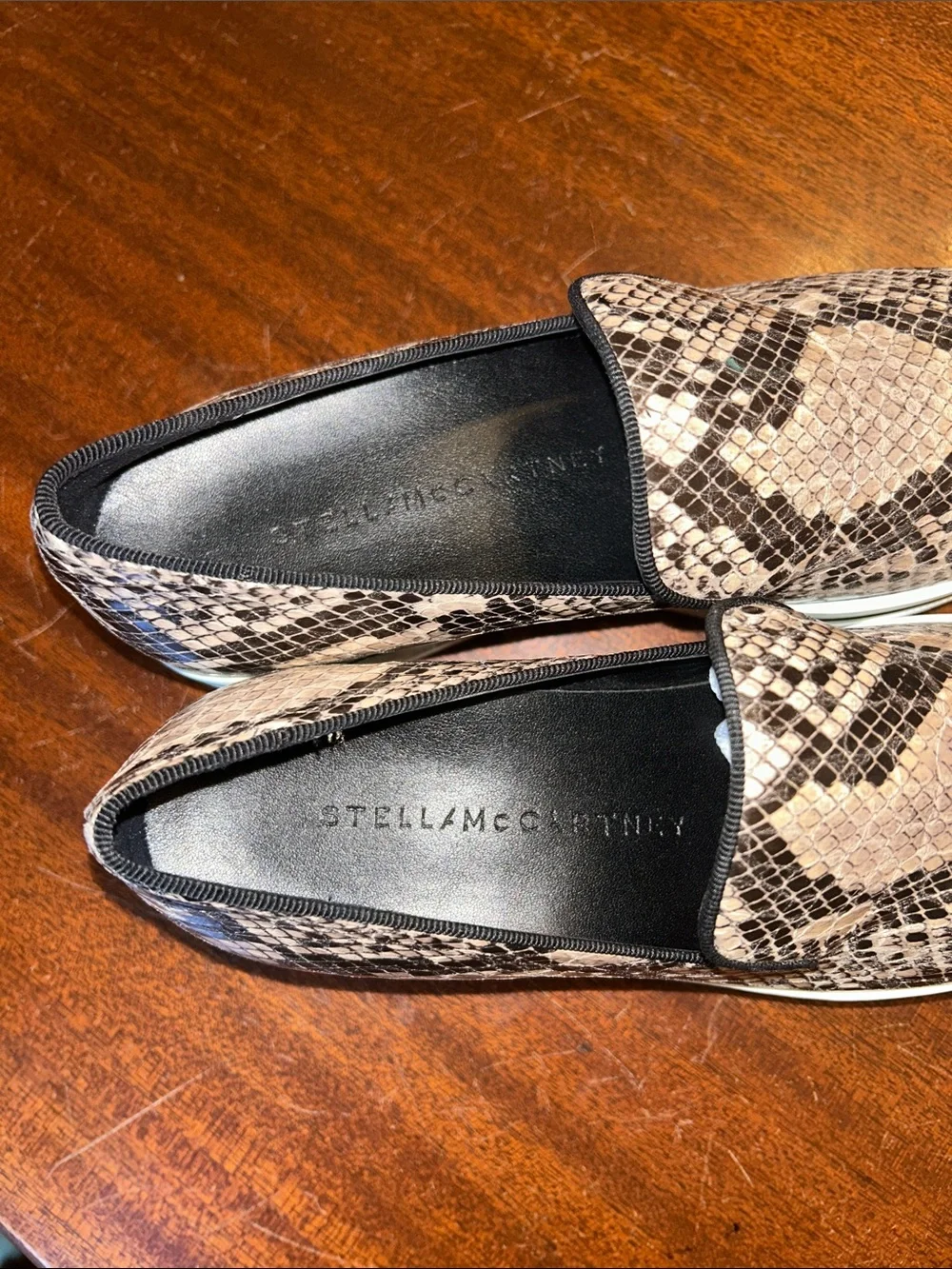 Stella McCartney Beige and Black Snake-Print Platform Slip-Ons